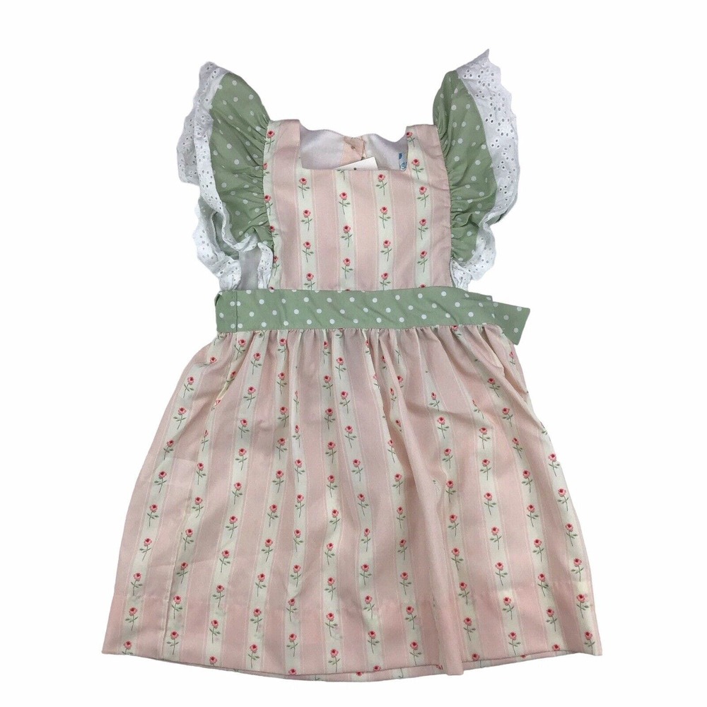 Sugar Dumplin Boutique Dress Pink & Green Floral Polka Dot Girls 5T Cotton Blend